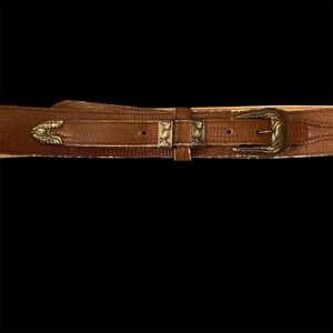 Chambers Brown Textured Leather Belt Hand Finished Ornate Gold Buckle 44”